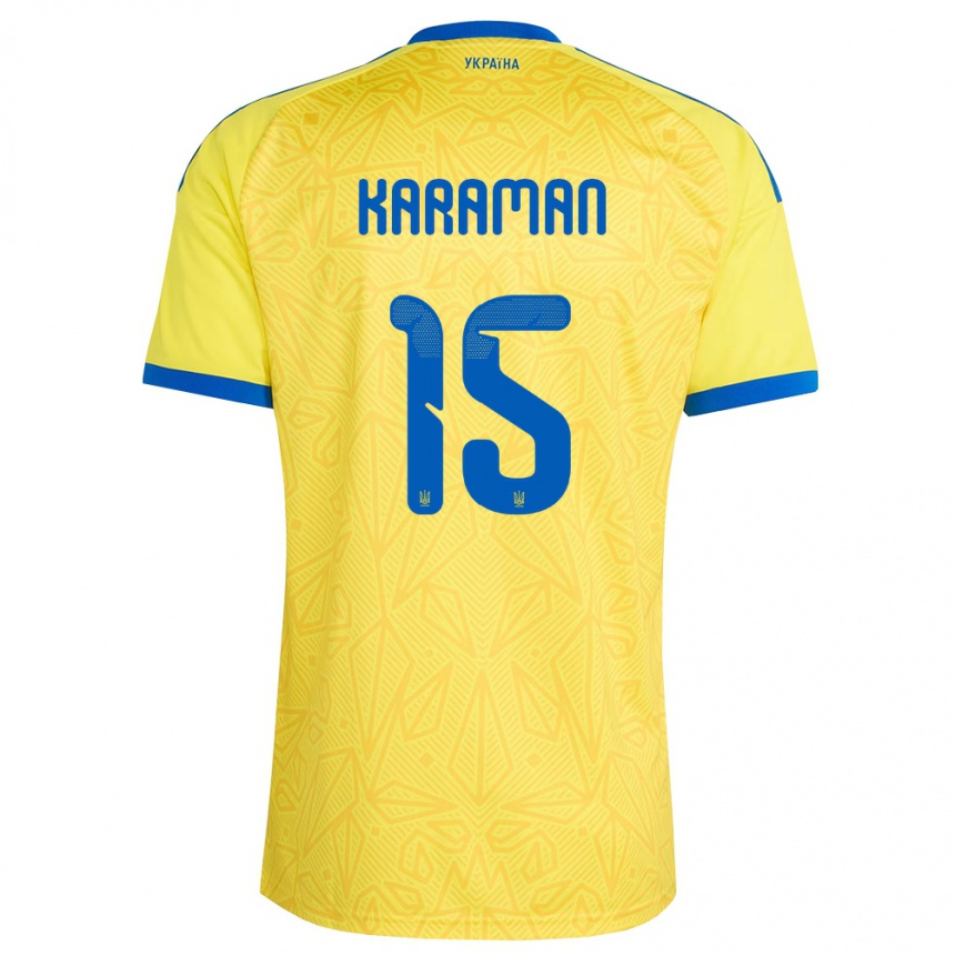 נשים כדורגל אוקראינה Yaroslav Karaman #15 צהוב כחול ג'רזי ביתית 26-28