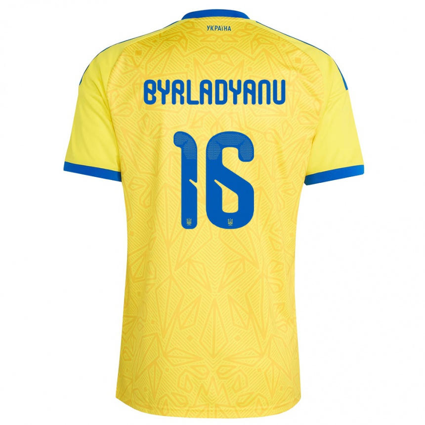 נשים כדורגל אוקראינה Ilya Byrladyanu #16 צהוב כחול ג'רזי ביתית 26-28