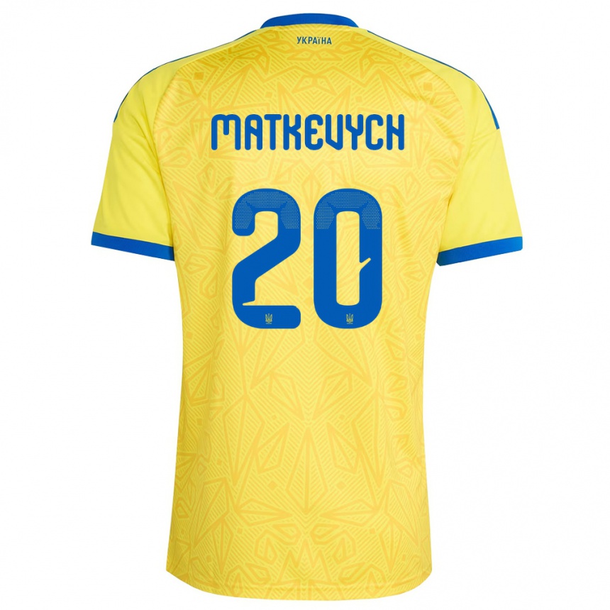 נשים כדורגל אוקראינה Andriy Matkevych #20 צהוב כחול ג'רזי ביתית 26-28