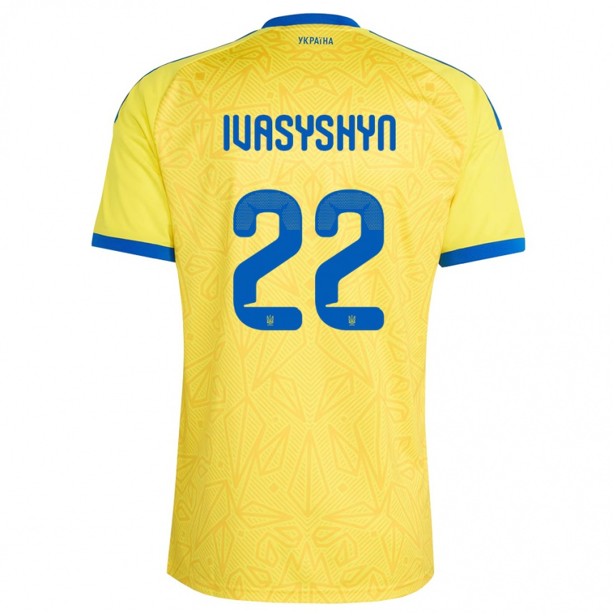 נשים כדורגל אוקראינה Oleksandr Ivasyshyn #22 צהוב כחול ג'רזי ביתית 26-28