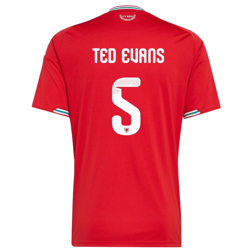 נשים כדורגל ויילס Ted Evans #5 אדום לבן ירוק ג'רזי ביתית 26-28