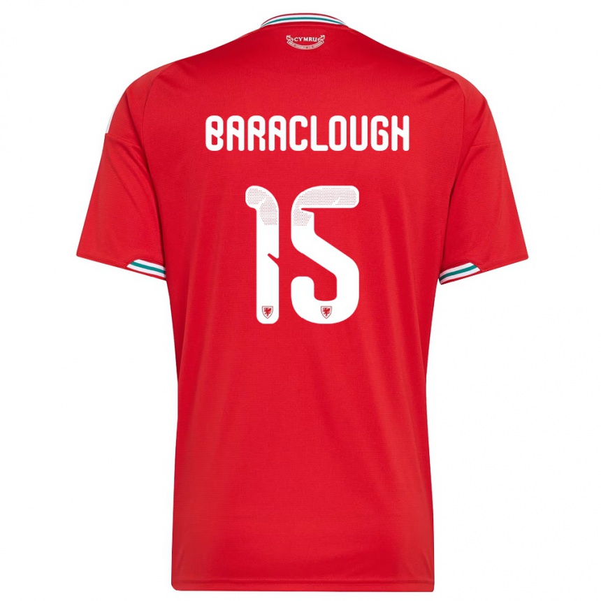נשים כדורגל ויילס Freddie Baraclough #15 אדום לבן ירוק ג'רזי ביתית 26-28
