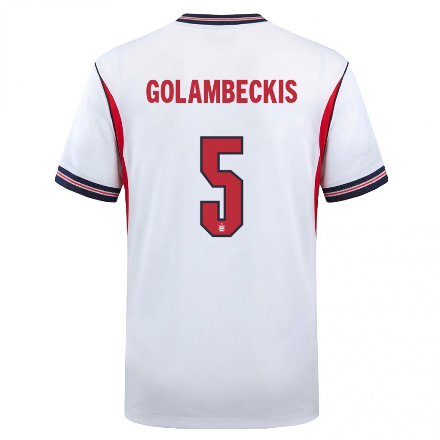 נשים כדורגל אנגליה Airidas Golambeckis #5 לבן כהה אדום ג'רזי ביתית 26-28