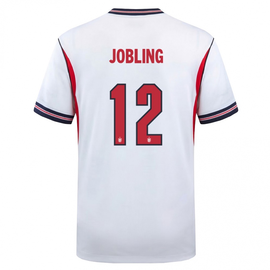 נשים כדורגל אנגליה George Jobling #12 לבן כהה אדום ג'רזי ביתית 26-28