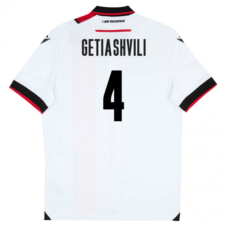 נשים כדורגל גאורגיה Alika Getiashvili #4 לבן שחור אדום ג'רזי ביתית 26-28