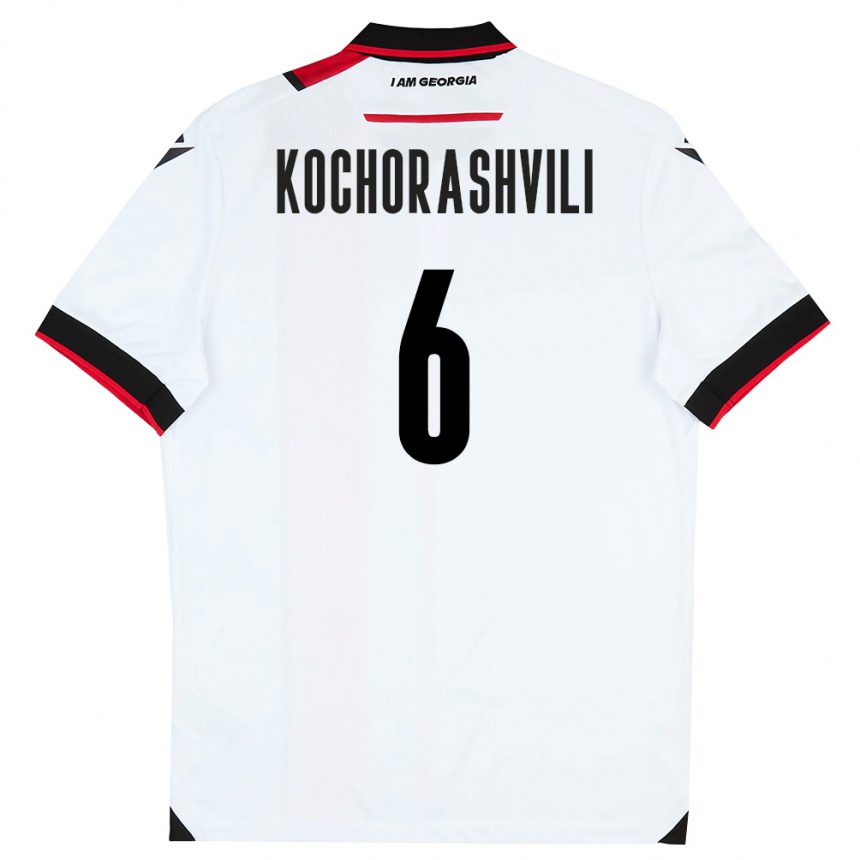 נשים כדורגל גאורגיה Giorgi Kochorashvili #6 לבן שחור אדום ג'רזי ביתית 26-28