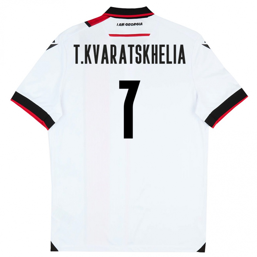 נשים כדורגל גאורגיה Tornike Kvaratskhelia #7 לבן שחור אדום ג'רזי ביתית 26-28