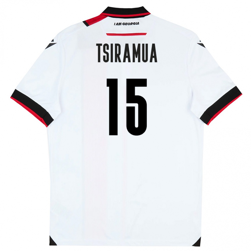 נשים כדורגל גאורגיה Anzor Tsiramua #15 לבן שחור אדום ג'רזי ביתית 26-28