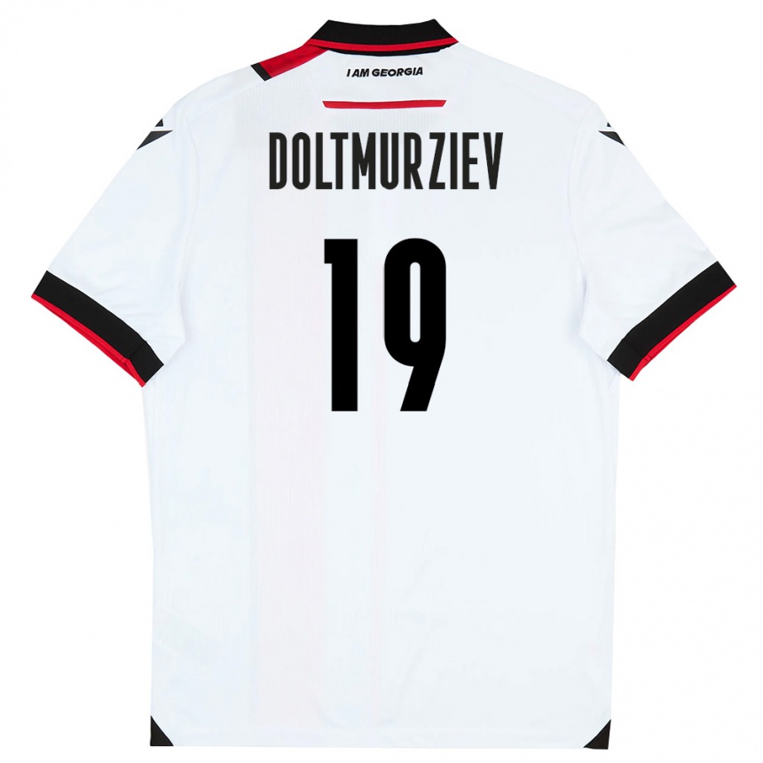 נשים כדורגל גאורגיה Khalid Doltmurziev #19 לבן שחור אדום ג'רזי ביתית 26-28