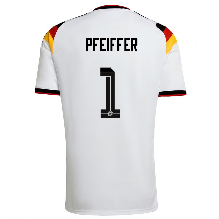 נשים כדורגל גרמניה Tim Pfeiffer #1 לבן שחור אדום ג'רזי ביתית 26-28