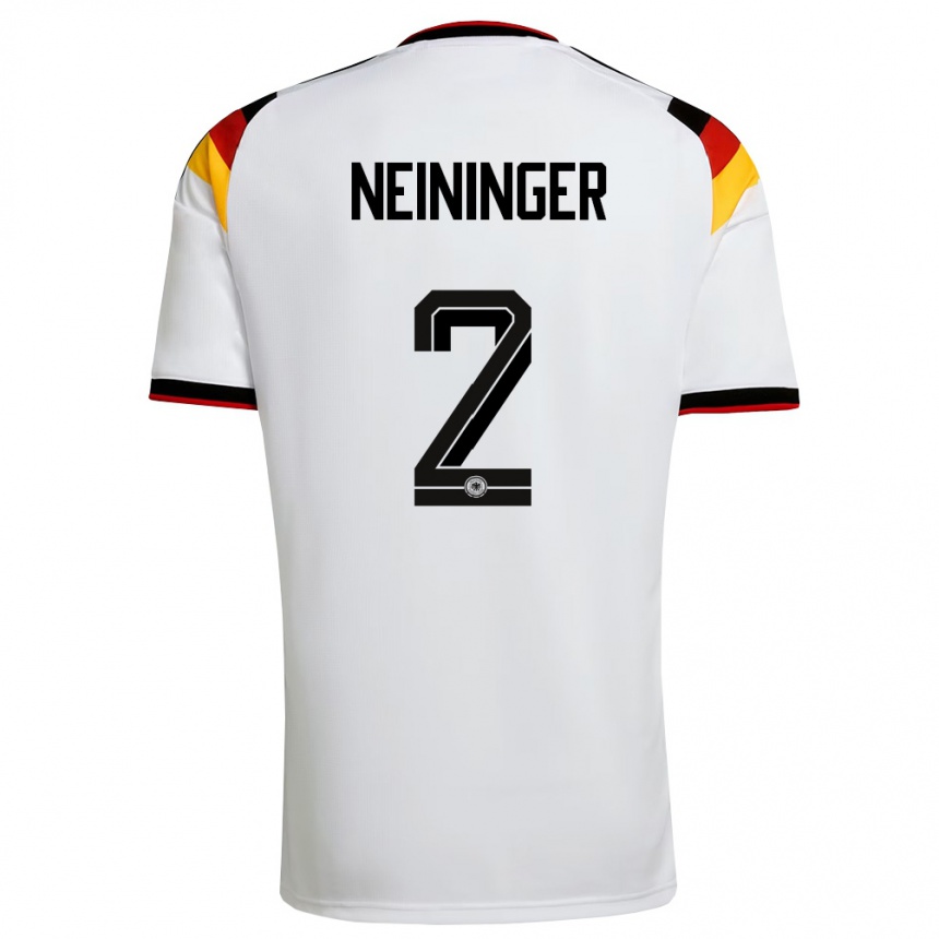נשים כדורגל גרמניה Tim Neininger #2 לבן שחור אדום ג'רזי ביתית 26-28