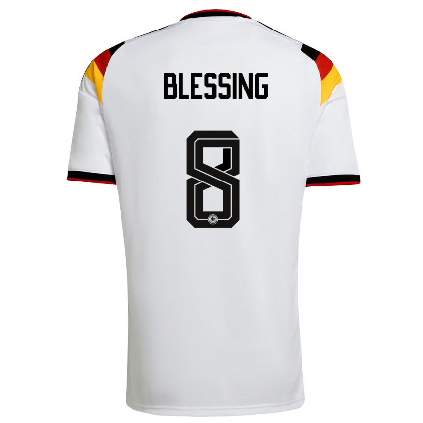 נשים כדורגל גרמניה Èlisée Blessing #8 לבן שחור אדום ג'רזי ביתית 26-28