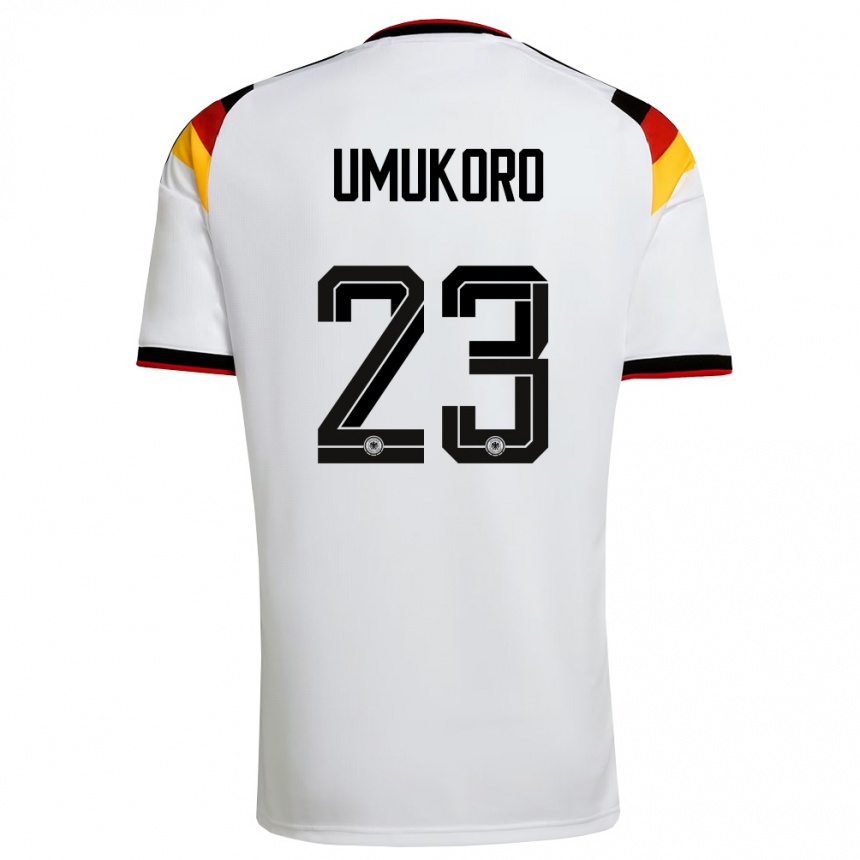 נשים כדורגל גרמניה Jayden Umukoro #23 לבן שחור אדום ג'רזי ביתית 26-28