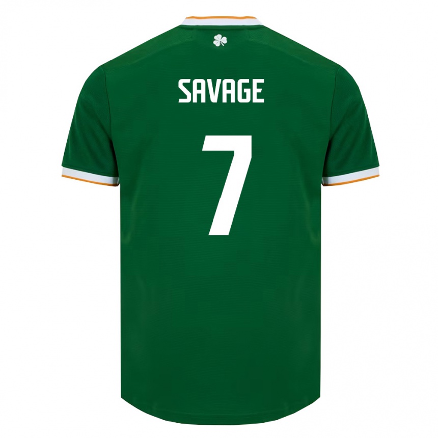 נשים כדורגל אירלנד Ryan Savage #7 ירוק כהה לבן ג'רזי ביתית 26-28