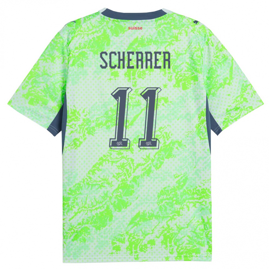 נשים כדורגל שווייץ Nevio Scherrer #11 ירוק כהה הרחק ג'רזי 26-28