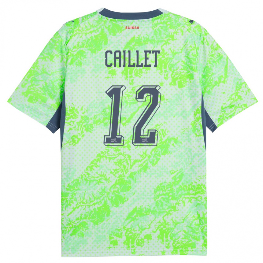 נשים כדורגל שווייץ Simon Caillet #12 ירוק כהה הרחק ג'רזי 26-28