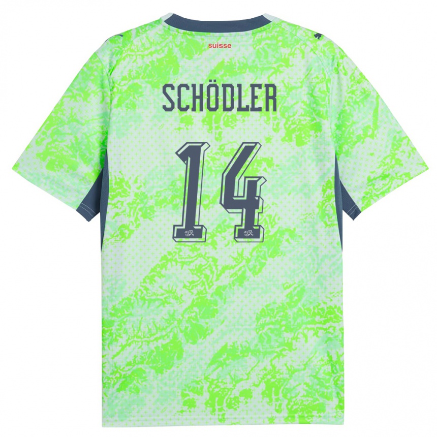 נשים כדורגל שווייץ Leandro Schödler #14 ירוק כהה הרחק ג'רזי 26-28