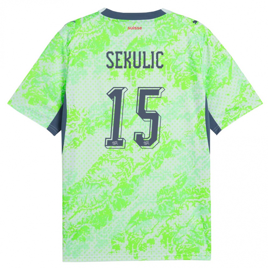 נשים כדורגל שווייץ Aleksandar Sekulic #15 ירוק כהה הרחק ג'רזי 26-28