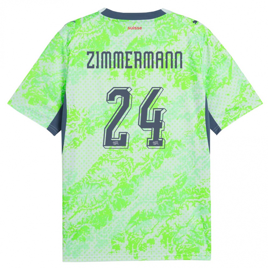 נשים כדורגל שווייץ Mio Zimmermann #24 ירוק כהה הרחק ג'רזי 26-28