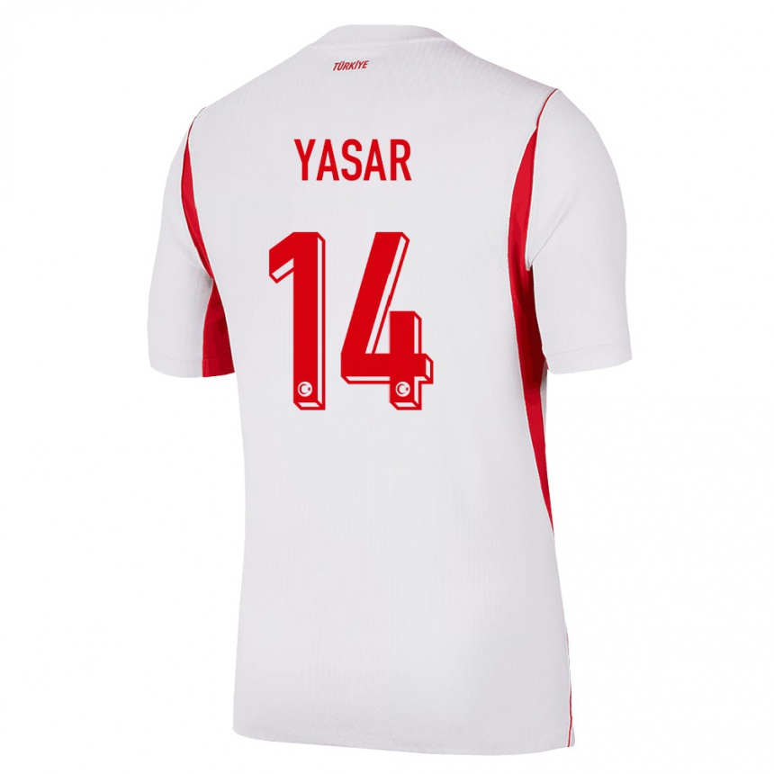 נשים כדורגל טורקיה Eyyüb Yasar #14 לבן בורדו אדום הרחק ג'רזי 26-28