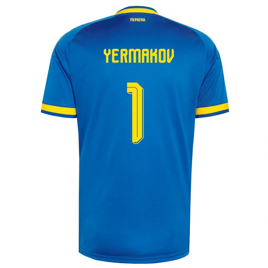 נשים כדורגל אוקראינה Georgiy Yermakov #1 כחול צהוב כהה הרחק ג'רזי 26-28