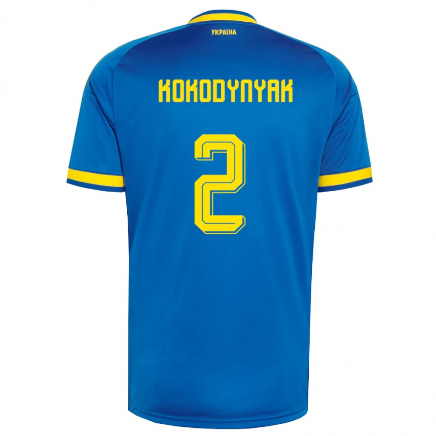 נשים כדורגל אוקראינה Yuriy Kokodynyak #2 כחול צהוב כהה הרחק ג'רזי 26-28