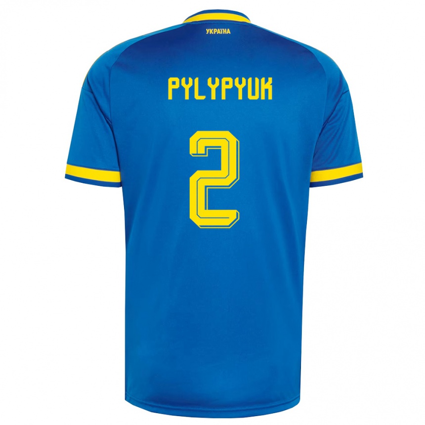 נשים כדורגל אוקראינה Oleg Pylypyuk #2 כחול צהוב כהה הרחק ג'רזי 26-28