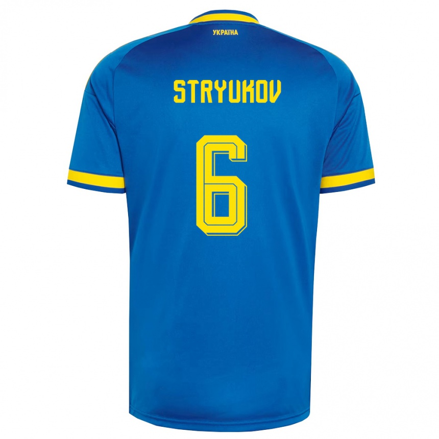 נשים כדורגל אוקראינה Maksym Stryukov #6 כחול צהוב כהה הרחק ג'רזי 26-28