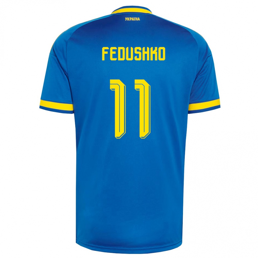 נשים כדורגל אוקראינה Artem Fedushko #11 כחול צהוב כהה הרחק ג'רזי 26-28