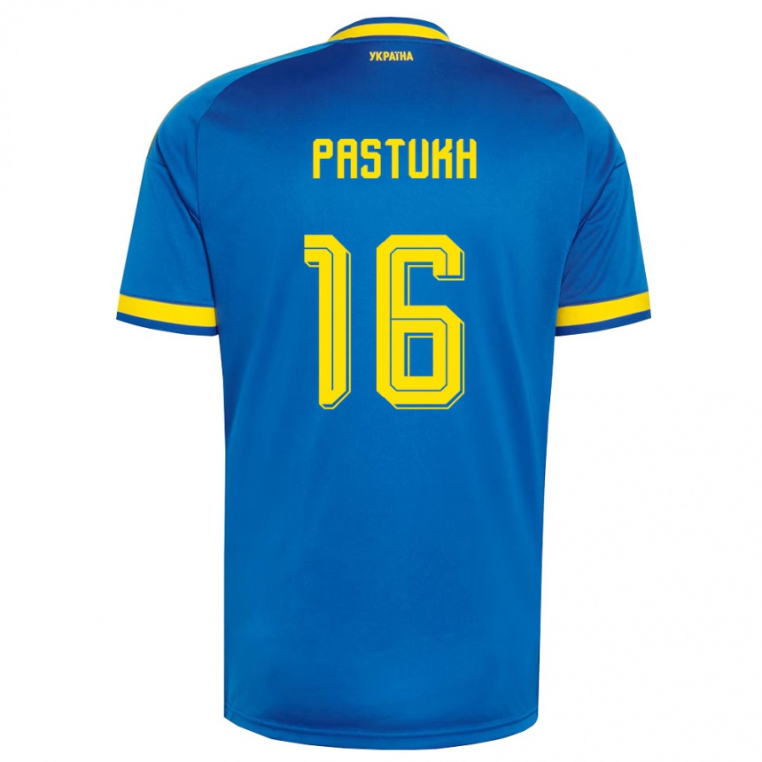 נשים כדורגל אוקראינה Yevgeniy Pastukh #16 כחול צהוב כהה הרחק ג'רזי 26-28