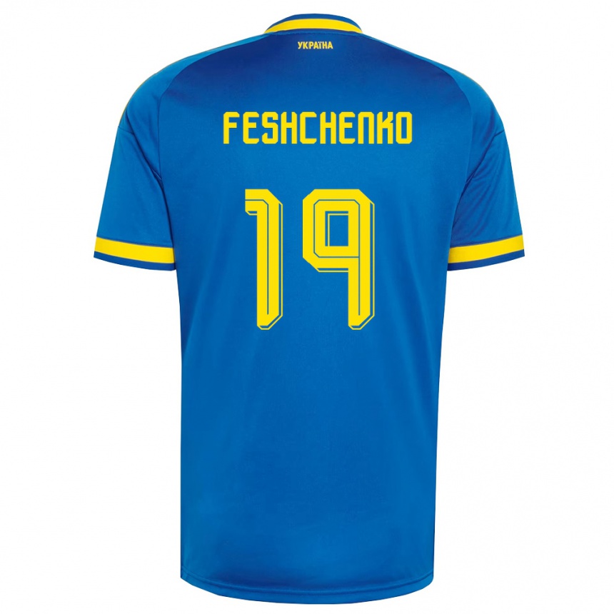 נשים כדורגל אוקראינה Oleksandr Feshchenko #19 כחול צהוב כהה הרחק ג'רזי 26-28