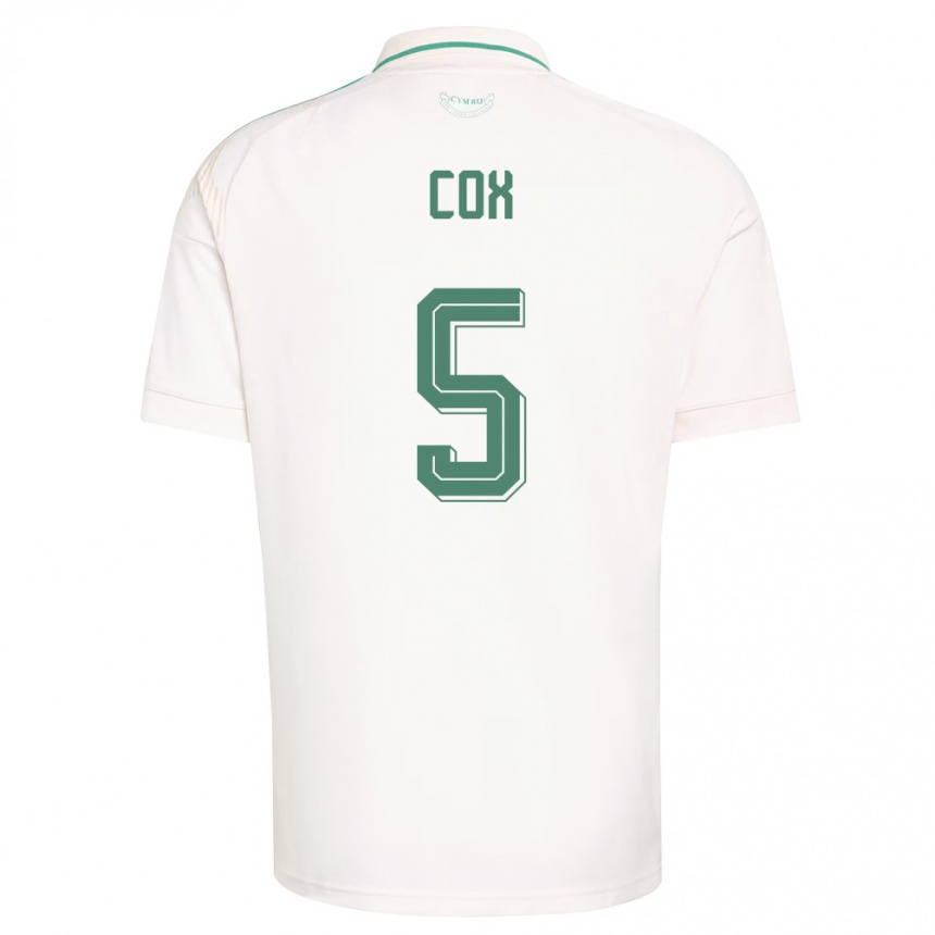 נשים כדורגל ויילס Daniel Cox #5 לבן חום ירוק הרחק ג'רזי 26-28