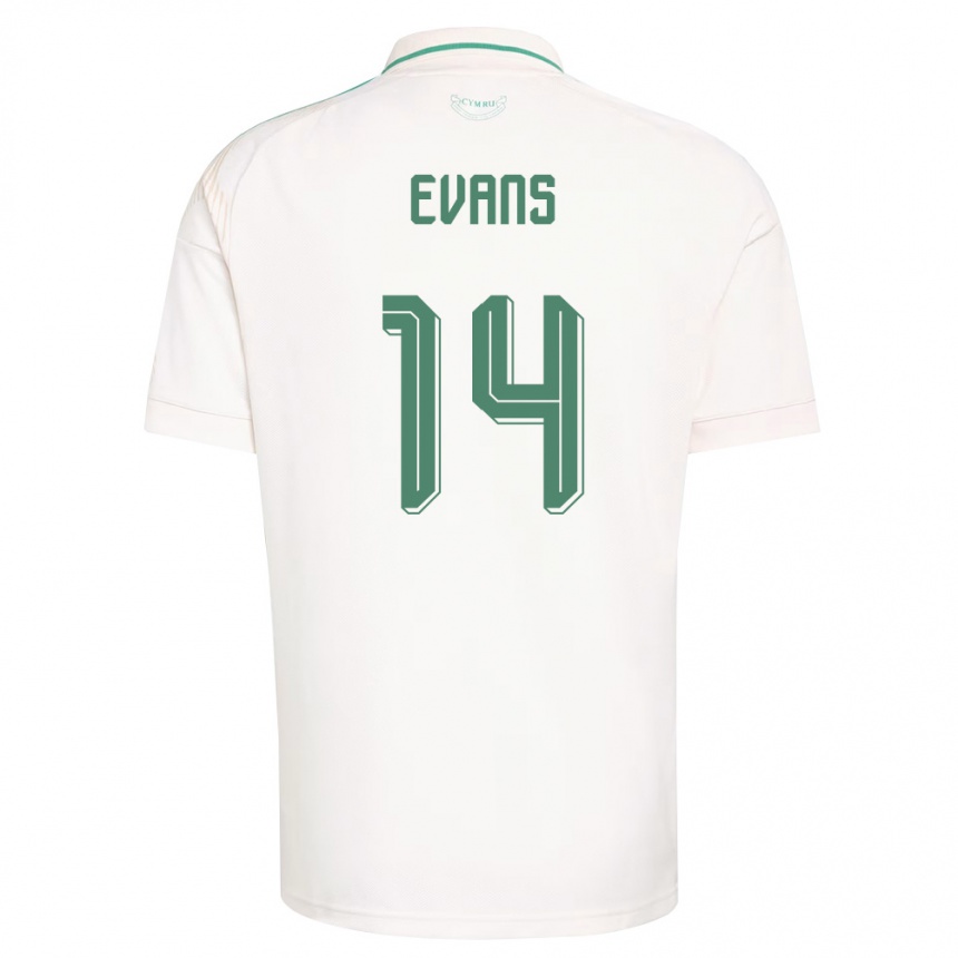 נשים כדורגל ויילס Louis Evans #14 לבן חום ירוק הרחק ג'רזי 26-28