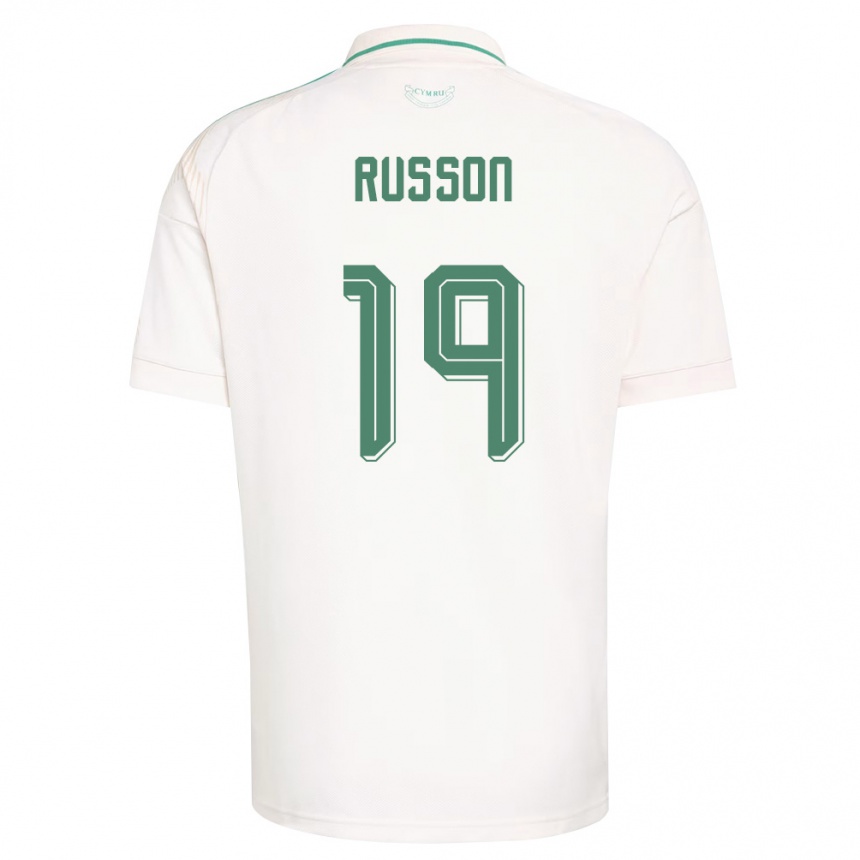 נשים כדורגל ויילס Will Russon #19 לבן חום ירוק הרחק ג'רזי 26-28