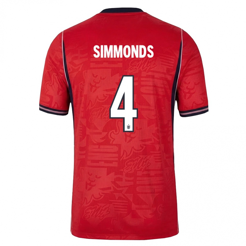 נשים כדורגל אנגליה Freddie Simmonds #4 אדום כהה לבן הרחק ג'רזי 26-28