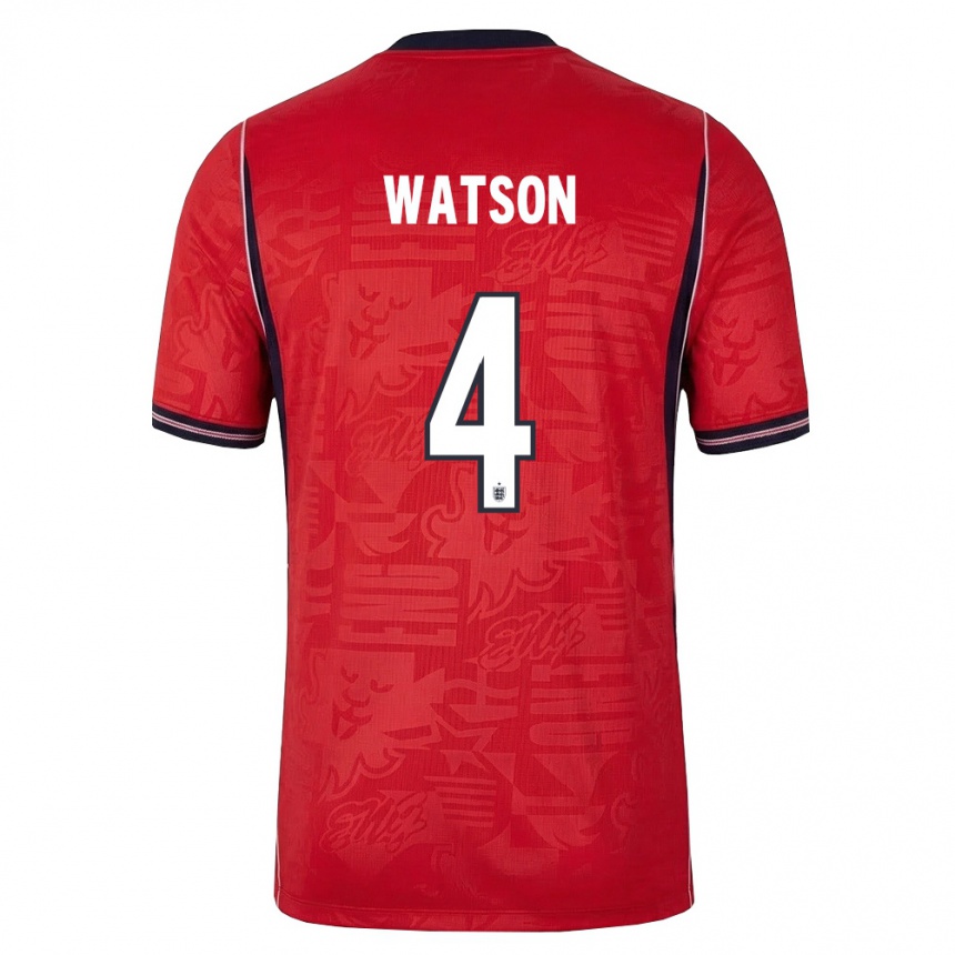 נשים כדורגל אנגליה Reggie Watson #4 אדום כהה לבן הרחק ג'רזי 26-28