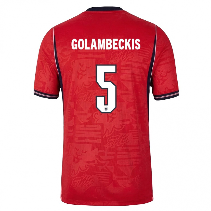 נשים כדורגל אנגליה Airidas Golambeckis #5 אדום כהה לבן הרחק ג'רזי 26-28