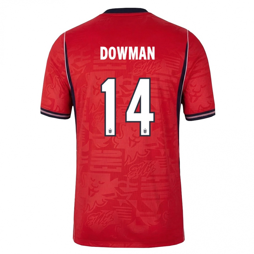 נשים כדורגל אנגליה Max Dowman #14 אדום כהה לבן הרחק ג'רזי 26-28
