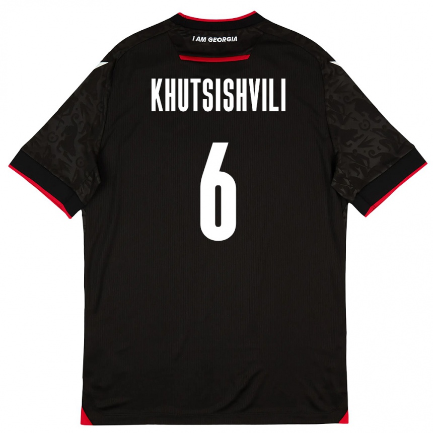 נשים כדורגל גאורגיה Lasha Khutsishvili #6 שחור לבן אדום הרחק ג'רזי 26-28