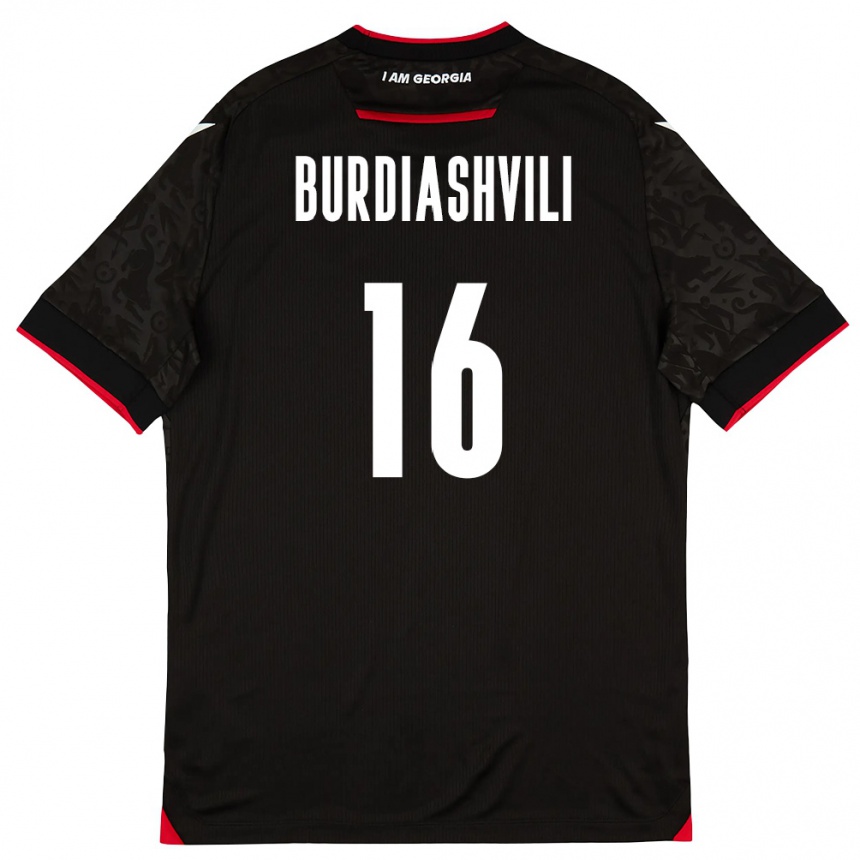 נשים כדורגל גאורגיה Beka Burdiashvili #16 שחור לבן אדום הרחק ג'רזי 26-28