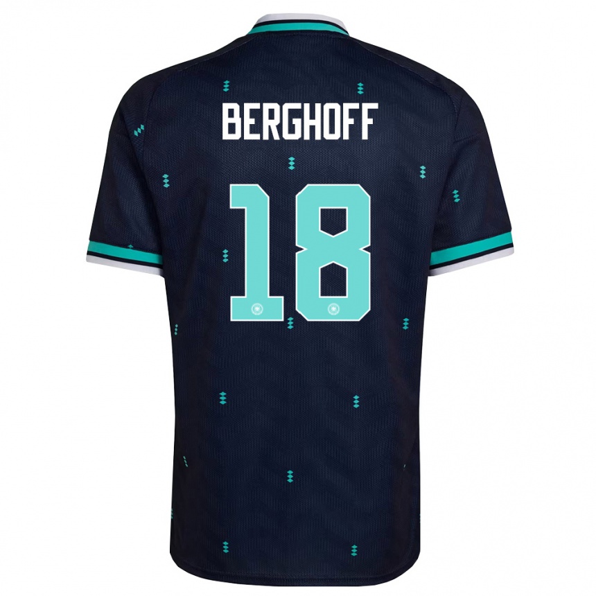 נשים כדורגל גרמניה Jonah Berghoff #18 כהה כחול שמיים לבן הרחק ג'רזי 26-28
