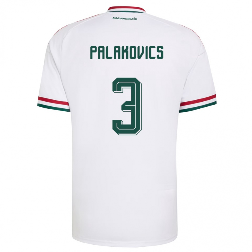 נשים כדורגל הונגריה Laura Palakovics #3 לבן אדום ירוק הרחק ג'רזי 26-28
