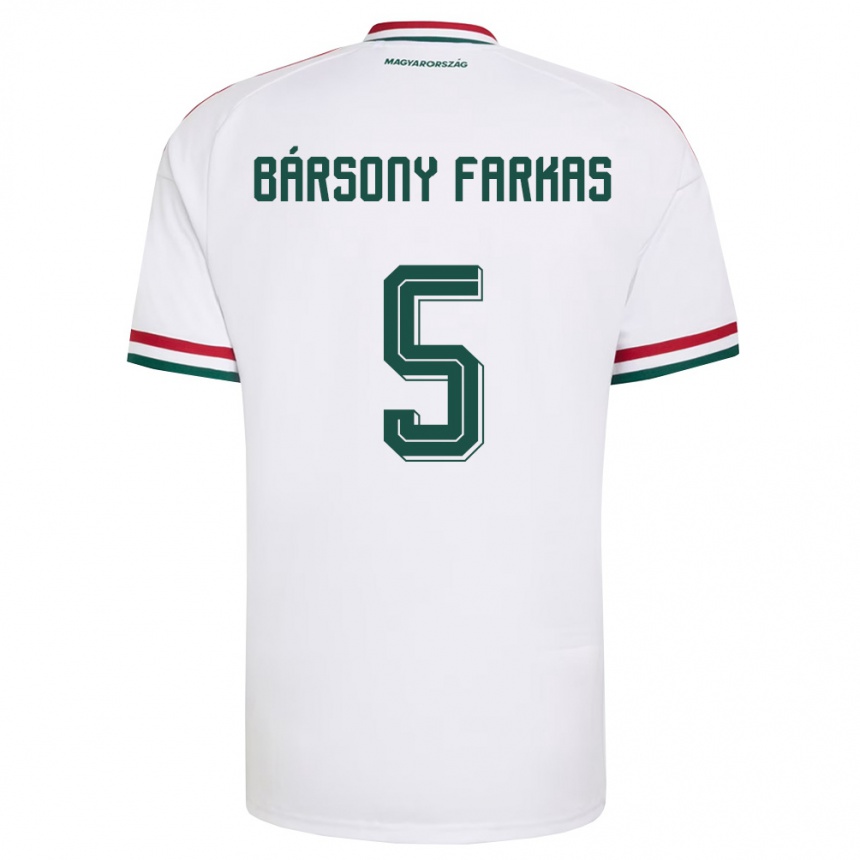 נשים כדורגל הונגריה Dániel Bársony Farkas #5 לבן אדום ירוק הרחק ג'רזי 26-28