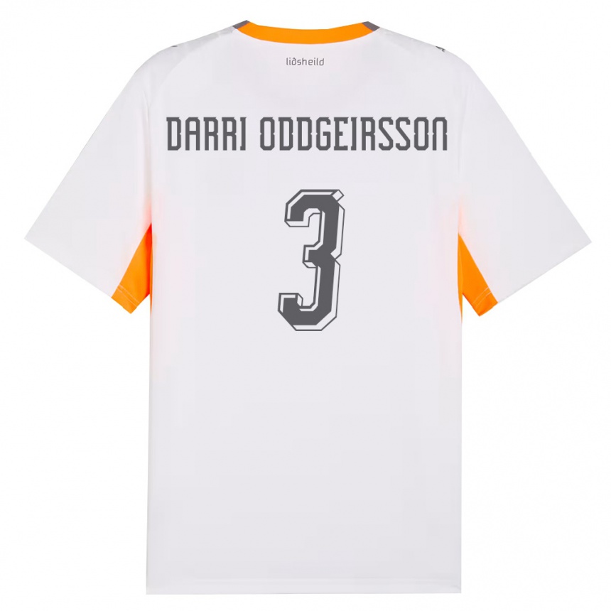 נשים כדורגל אִיסלַנד Björn Darri Oddgeirsson #3 לבן כתום אפור הרחק ג'רזי 26-28