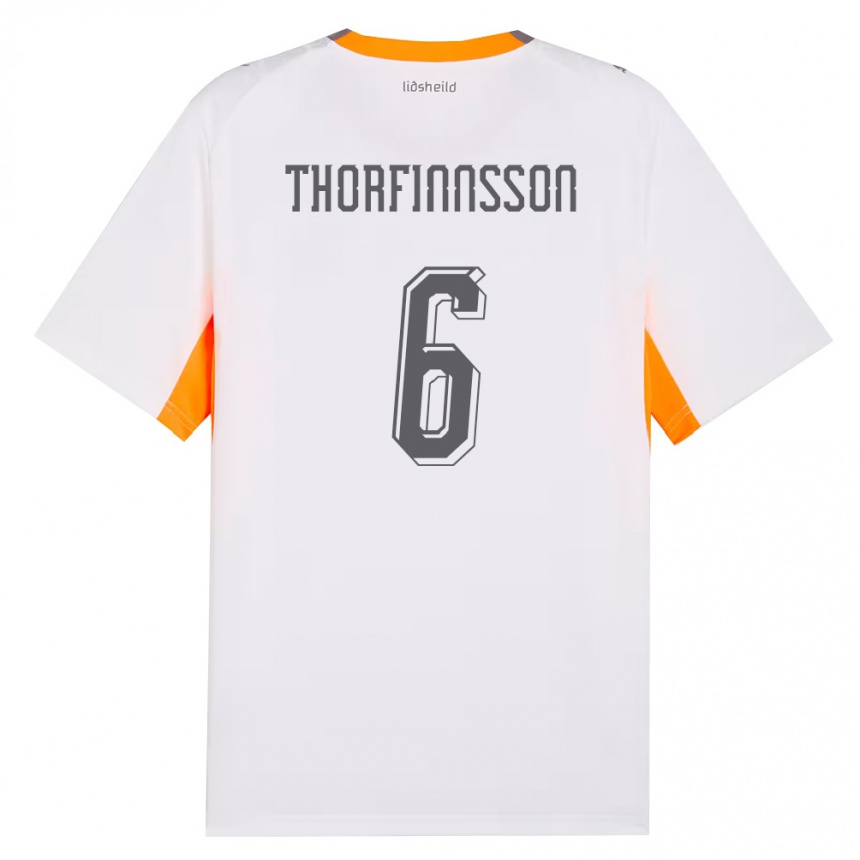 נשים כדורגל אִיסלַנד Mikael Máni Thorfinnsson #6 לבן כתום אפור הרחק ג'רזי 26-28