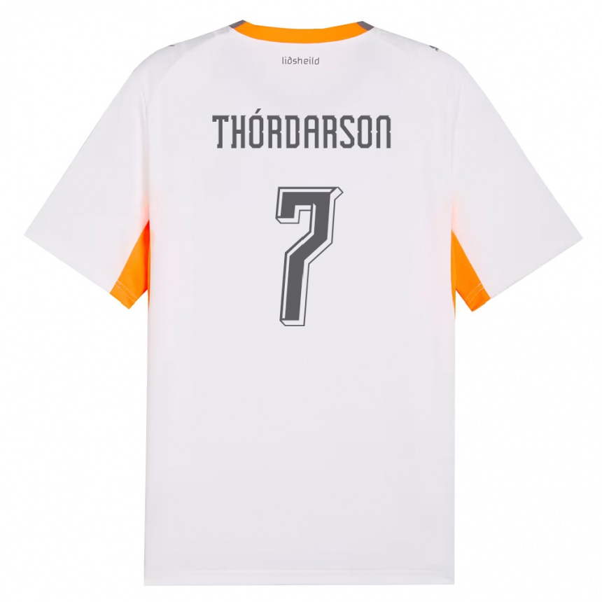 נשים כדורגל אִיסלַנד Stígur Thórdarson #7 לבן כתום אפור הרחק ג'רזי 26-28
