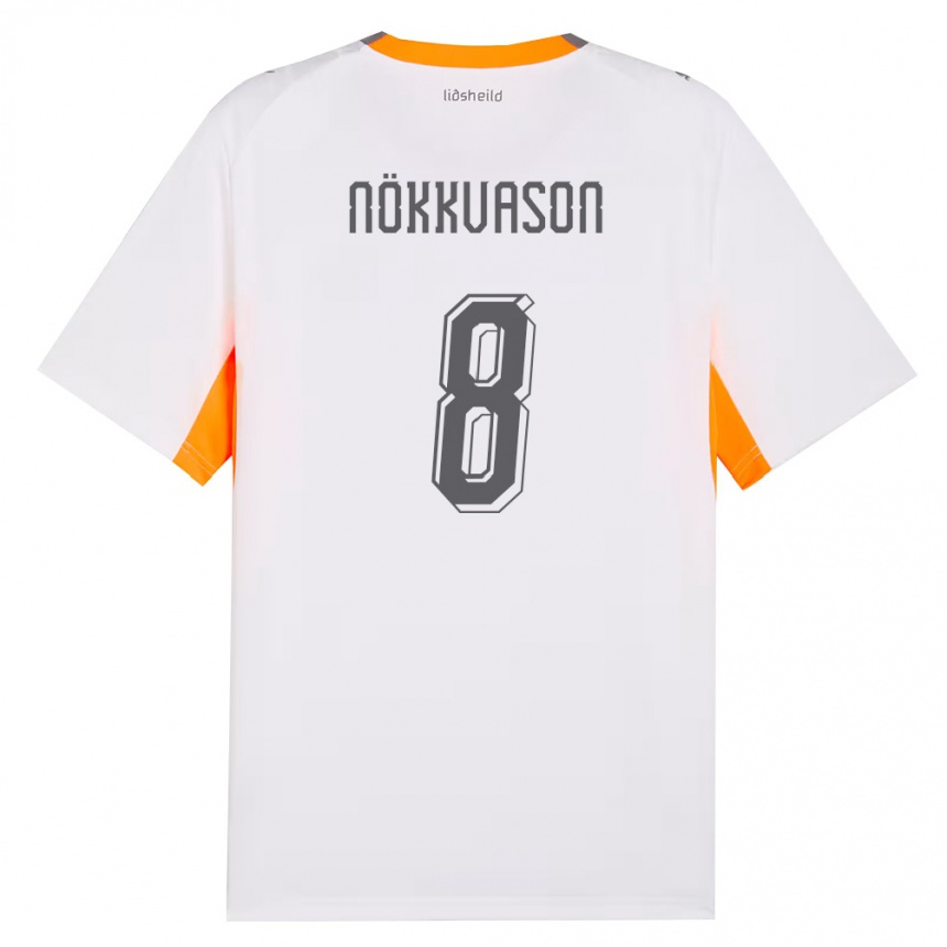 נשים כדורגל אִיסלַנד Gudmundur Baldvin Nökkvason #8 לבן כתום אפור הרחק ג'רזי 26-28