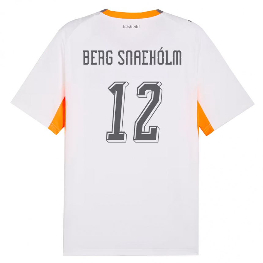 נשים כדורגל אִיסלַנד Gylfi Berg Snaehólm #12 לבן כתום אפור הרחק ג'רזי 26-28