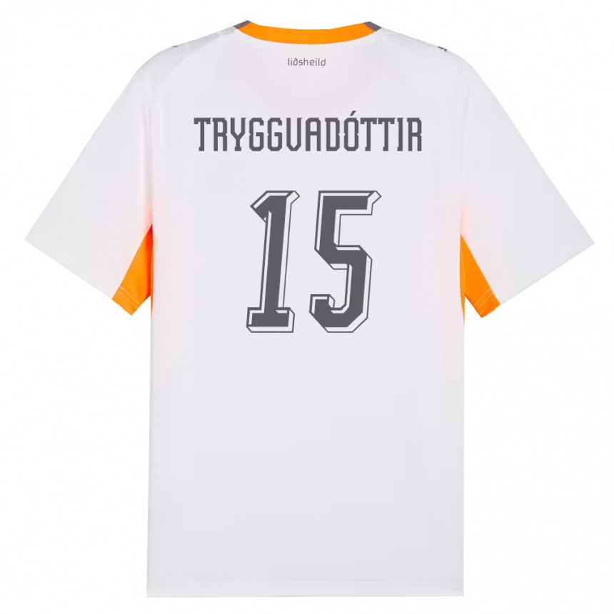 נשים כדורגל אִיסלַנד Katla Tryggvadóttir #15 לבן כתום אפור הרחק ג'רזי 26-28
