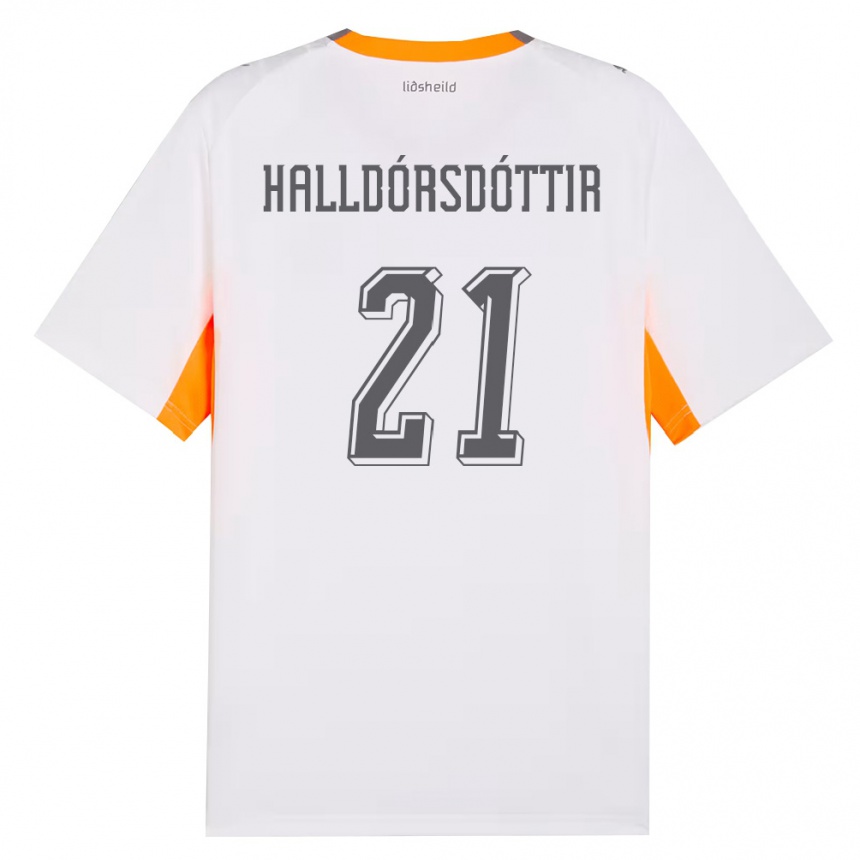 נשים כדורגל אִיסלַנד Hafrún Rakel Halldórsdóttir #21 לבן כתום אפור הרחק ג'רזי 26-28